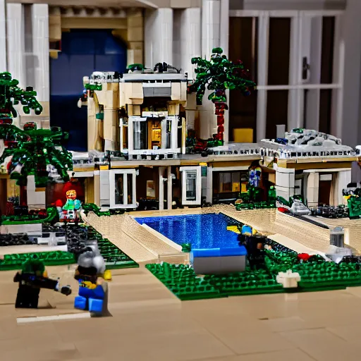 Prompt: photo of a mar - a - lago fbi raid, realistic, lego set, tilt - shift, 8 k high definition, insanely detailed, intricate