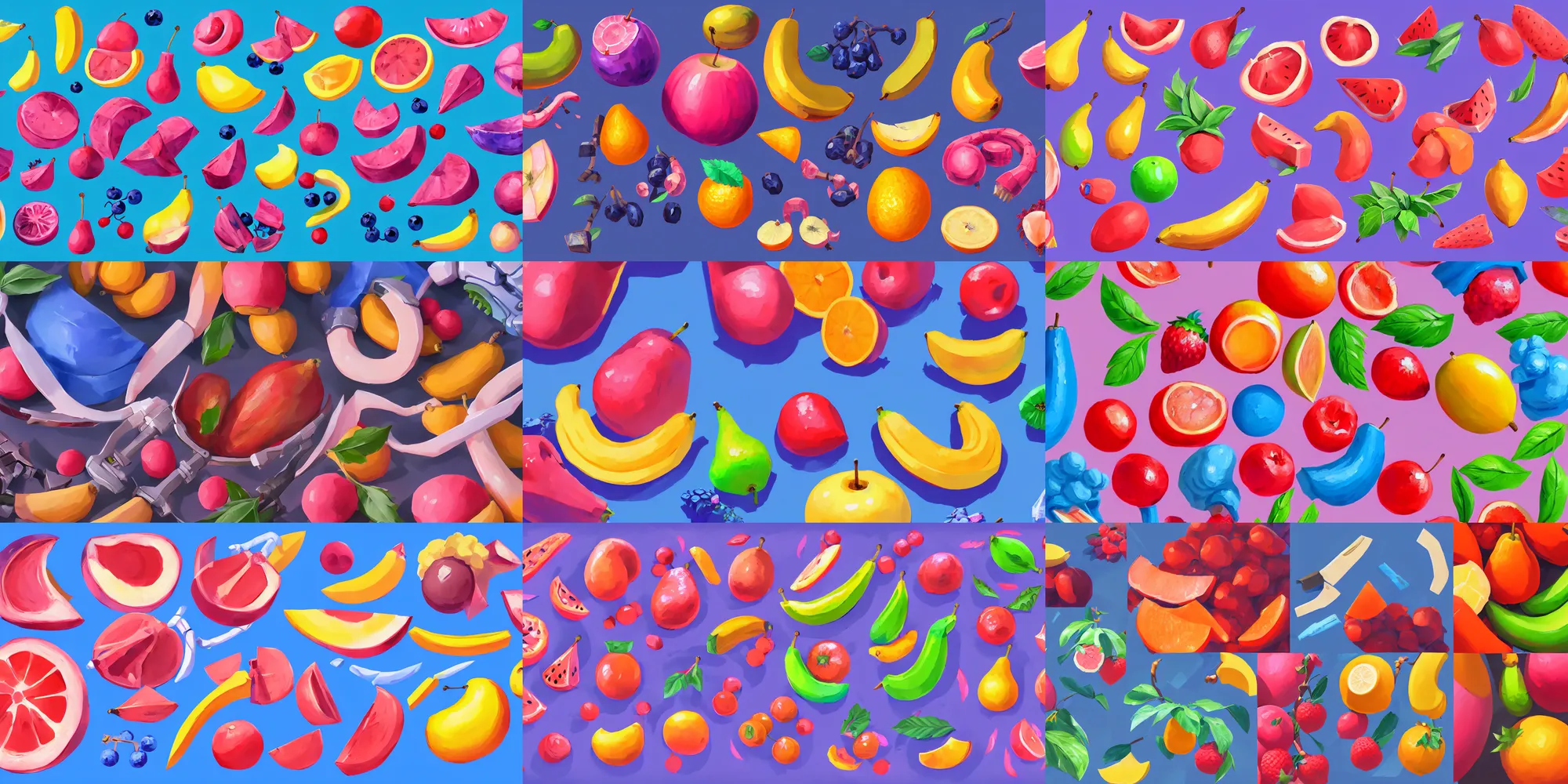 Prompt: game asset of close up fruits, in gouache detailed paintings, props, stylized, 2 d sprites, kitbash, arcane, overwatch, blue and pink color scheme, 8 k, close up