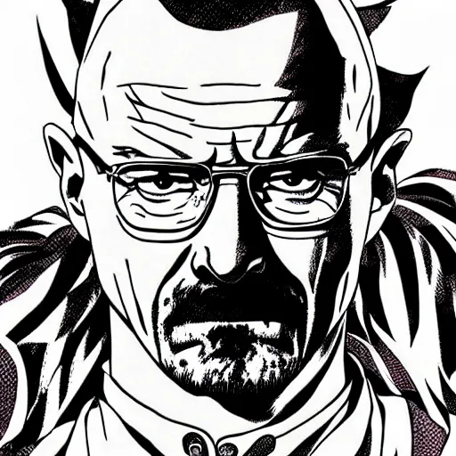 Image similar to Walter White, manga illustration by Hirohiko Araki, Jojo, Shonen Jump, detailed