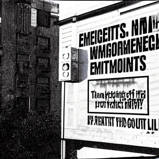 Prompt: ominous emergency warning broadcast on a billboard, 8 0 mm color film