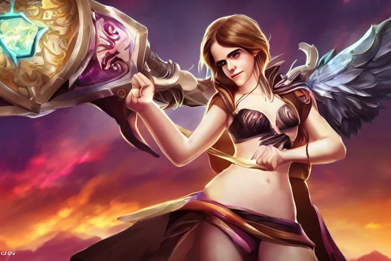 Prompt: Emma Watson in League of Legends as champion. Digital Art. Legendary Skin.