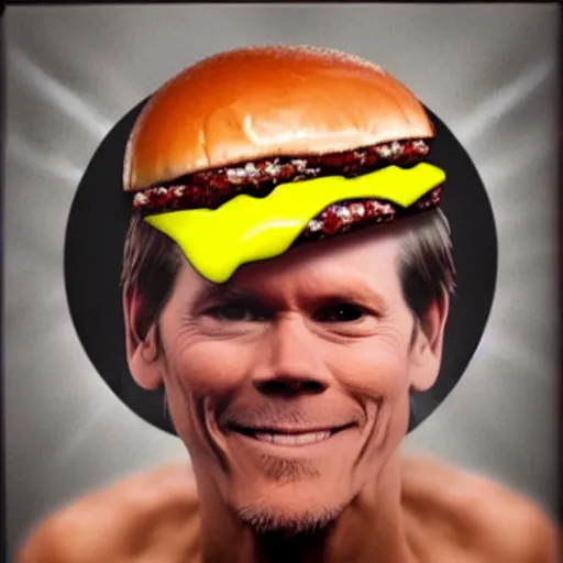 Image similar to kevin bacon face wrapped inside a cheeseburger