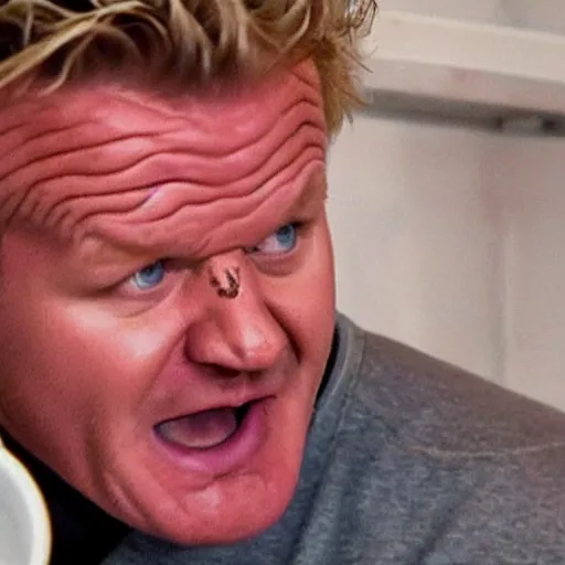 Prompt: gordon ramsay having a mental breakdown over the lamb sauce