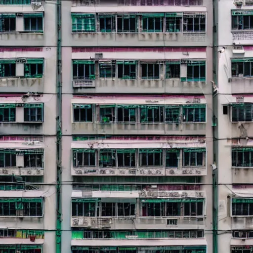 Prompt: a hong kong building side covered in wires and ac units