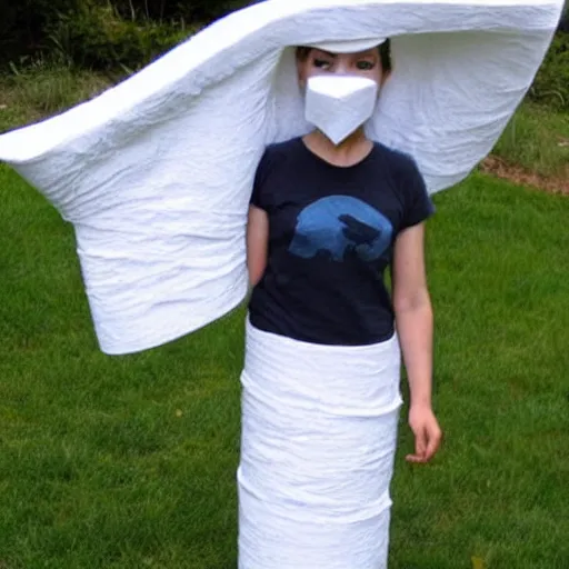 Prompt: creative costume made with toilet paper