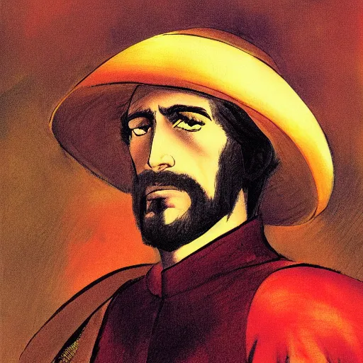 Image similar to spanish conquistador portrait, by Satoshi Kon