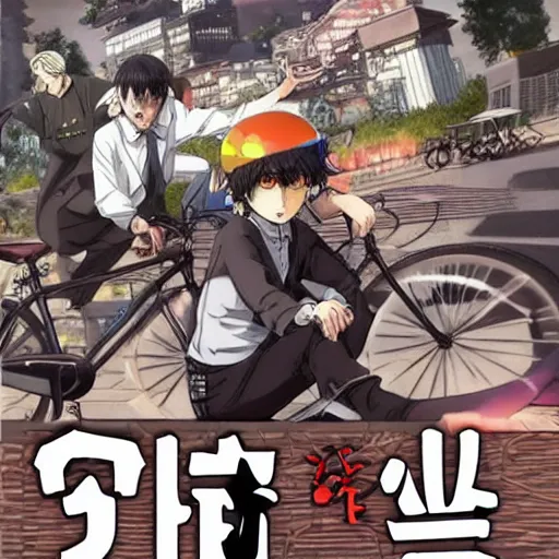 Image similar to seinen manga 🌇 🚲🚲🚲!!!!