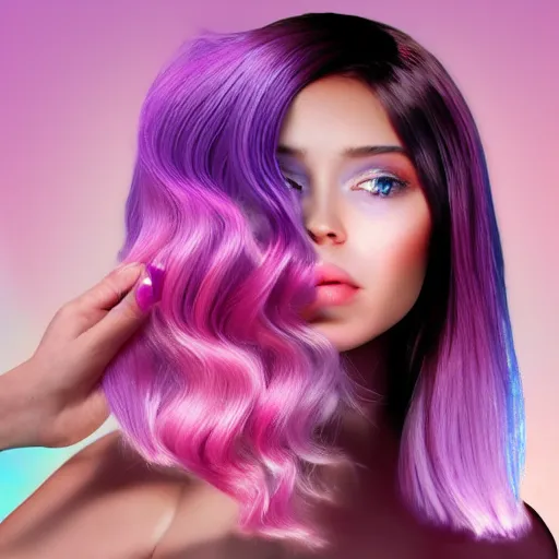 Prompt: holographic oil paint pink hair on a 3 d girl with 2 d features