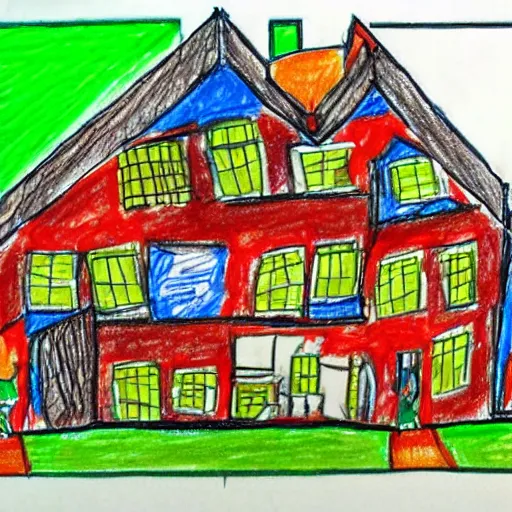 Image similar to drawing of a house with kids made out of food leftovers. Highly detailed. Art by Gordon Ramsey