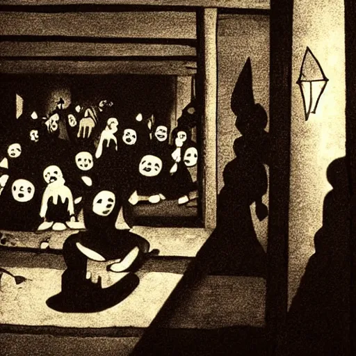 Image similar to Little devil crowd in the attic, dark, shadows, night