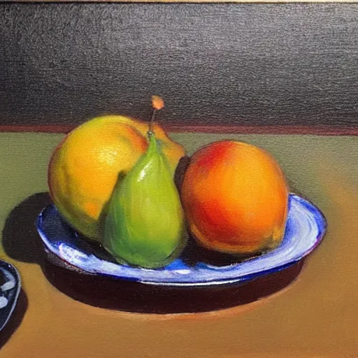 Prompt: still life of fresh fruit, oil painting