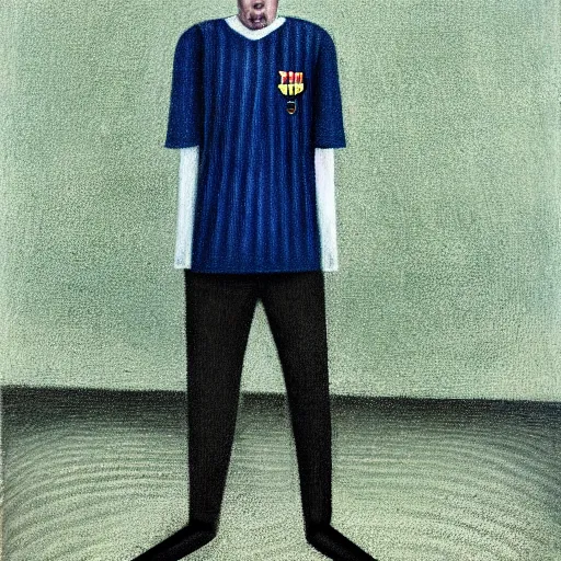 Image similar to lionel messi looking angry, art by gertrude abercrombie