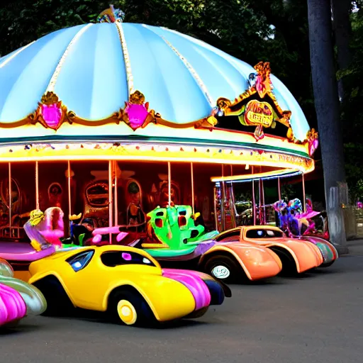 Prompt: carousel with drag queen shape cars