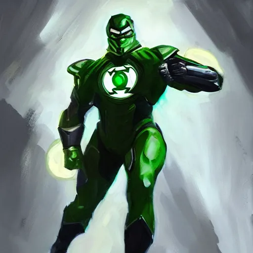 Image similar to greg manchess portrait painting of armored green lantern as overwatch character, medium shot, asymmetrical, profile picture, organic painting, sunny day, matte painting, bold shapes, hard edges, street art, trending on artstation, by huang guangjian and gil elvgren and sachin teng