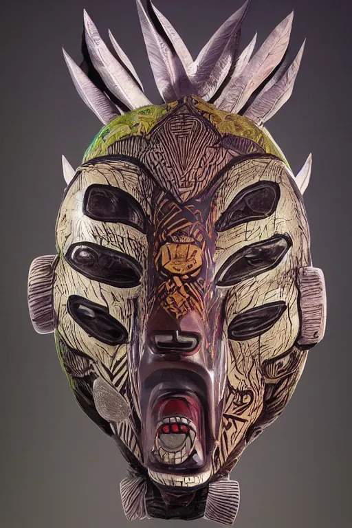 Image similar to totem animal tribal vodoo mask feather gemstone plant global illumination ray tracing hdr that looks like it is from borderlands and by feng zhu and loish and laurie greasley, victo ngai, andreas rocha, john harris