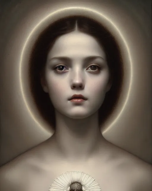 Image similar to dreamy, monochrome, subsurface scattering, white, young beautiful goddess in cosmos, octane render, dino valls, mark ryden, joe fenton, highly detailed, rim light, art, cinematic lighting, very coherent, hyper realism, 8 k