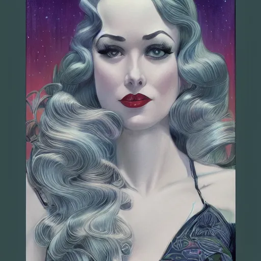 Image similar to a streamline moderne portrait in the style of anna dittmann and donato giancola and virgil finlay.