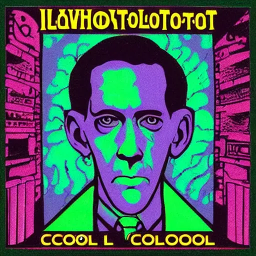 Image similar to h p lovecraft releasing his early 2 0 0 0's techno album, cool colors