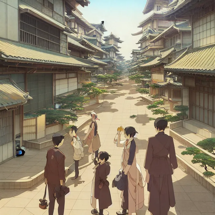 Image similar to empty japanese city, spring, in the style of studio ghibli, j. c. leyendecker, greg rutkowski, artem