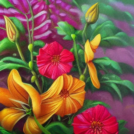 Prompt: highly detailed isometric flower oil painting