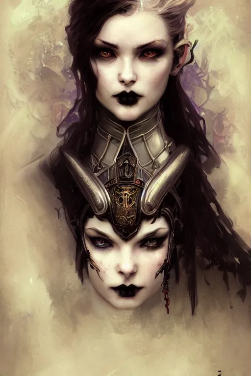 Image similar to beautiful and gothic and evil and luxury and dieselpunk young medieval female knight portrait +smoky eyes+front face with light flowing hair, ultradetail face, art and illustration by tian zi and craig mullins and WLOP and alphonse mucha, fantasy, intricate complexity, human structure, human anatomy, fantasy character concept, watermark, blurry, hyperrealism 8k