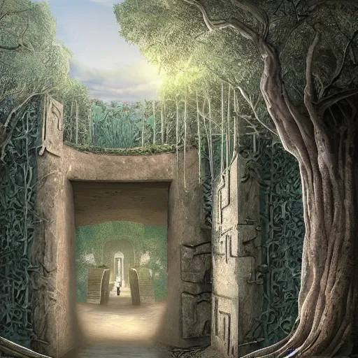 Image similar to beautiful matte painting of entrance to maze