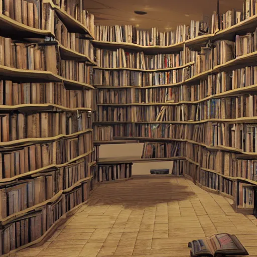 Image similar to unreal engine render of an old, dusty bookstore