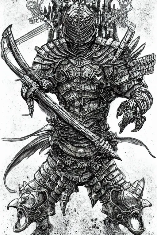 Image similar to humanoid tadpole warrior, wearing armour, swamp, symmetrical, highly detailed, digital art, sharp focus, trending on art station, kentaro miura manga art style