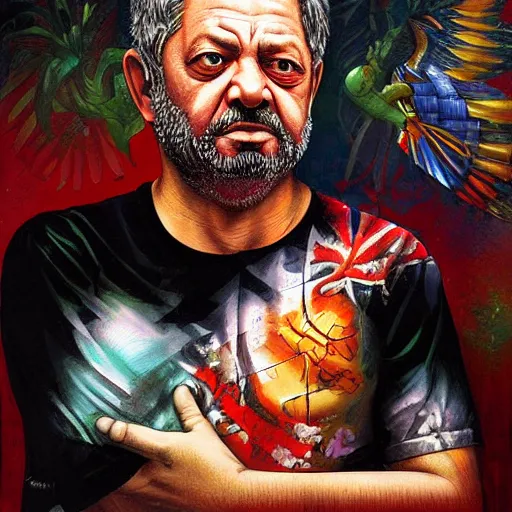 Image similar to Luiz Inácio Lula da Silva with prison clothes running scared from the police by Tristan Eaton Stanley Artgerm and Tom Bagshaw.