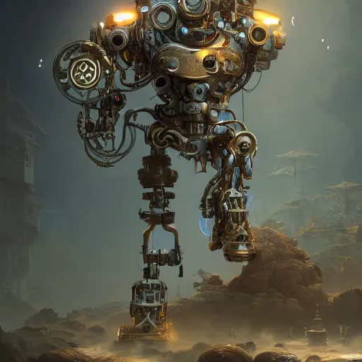 Image similar to robot using modular synth, bypeter mohrbacher and chris myer, intricate detail, finely detailed, small details, extra detail, photorealistic, high resolution, vray, hdr, hyper detailed, insane details, intricate, elite, ornate, elegant, luxury, dramatic lighting, octane render, weta digital, micro details, 3 d sculpture