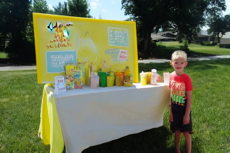 Prompt: armed chidren lemonade stand