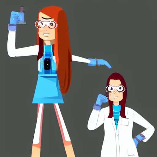 Prompt: a female scientist with a futuristic cyborg arm drawn in american animation style