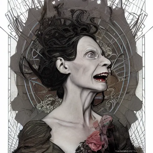 Image similar to beautiful lifelike award winning pencil illustration of scary vivienne westwood as an eldritch horror lovecraftian trending on art station artgerm greg rutkowski alphonse mucha museum quality cinematic atmospheric