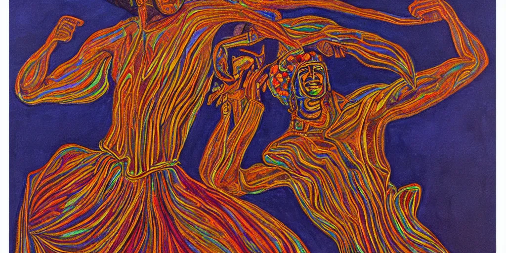 Image similar to an abstract spiritual background, portrait of a virile dark - skinned greek god dancing. 2 4 mm, photorealistic, muted color scheme, directed by mati klarwein