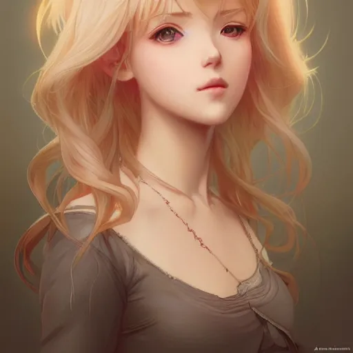 Prompt: portrait of a beautiful blonde anime girl, intricate, headshot, highly detailed, digital painting, artstation, concept art, cinematic lighting, illustration, art by artgerm and greg rutkowski, alphonse mucha, cgsociety