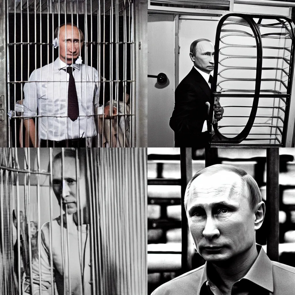 Prompt: Vladimir Putin in a cage, studio photo