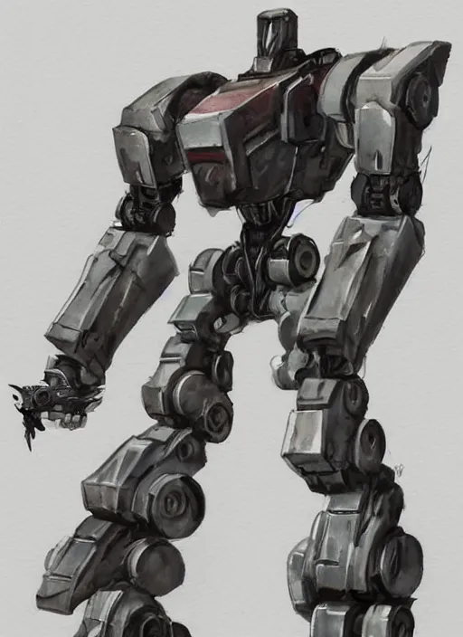 Prompt: concept art s a mech robot with weapons, pinterest, artstation trending, behance, watercolor, by coby whitmore *, silver, laser light *,