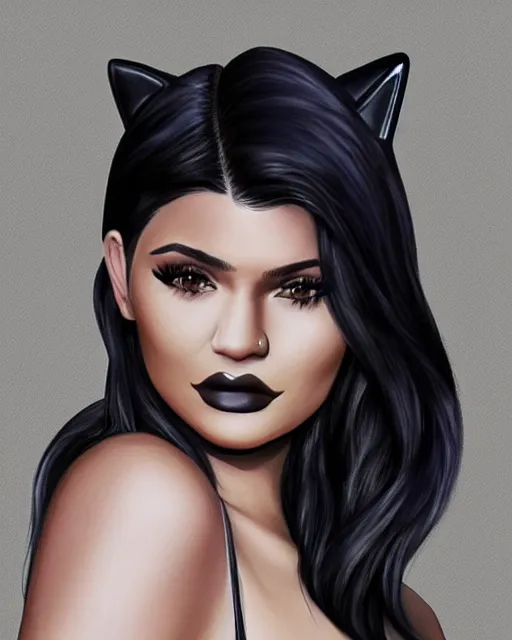 Prompt: kylie jenner as catwoman, sexy look, realistic digital art, good detail