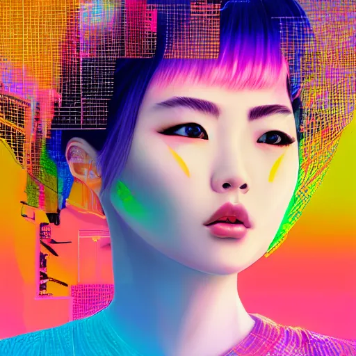 Prompt: a highly detailed and realistic concept art with an Asian female model in a vaporwave artwork composition, Windows98 logo, 8k, intricate, pastel colors