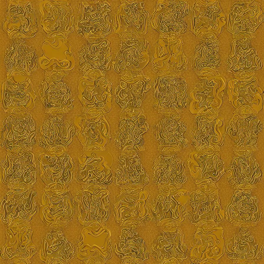 Image similar to detailed photorealistic seamless pattern of ancient japanese samurai armor with very large traditional japanese gold engravings and ornamentation, shining metallic 3 d surfaces, large japanese calligraphy, shodo, large motifs, 3 d