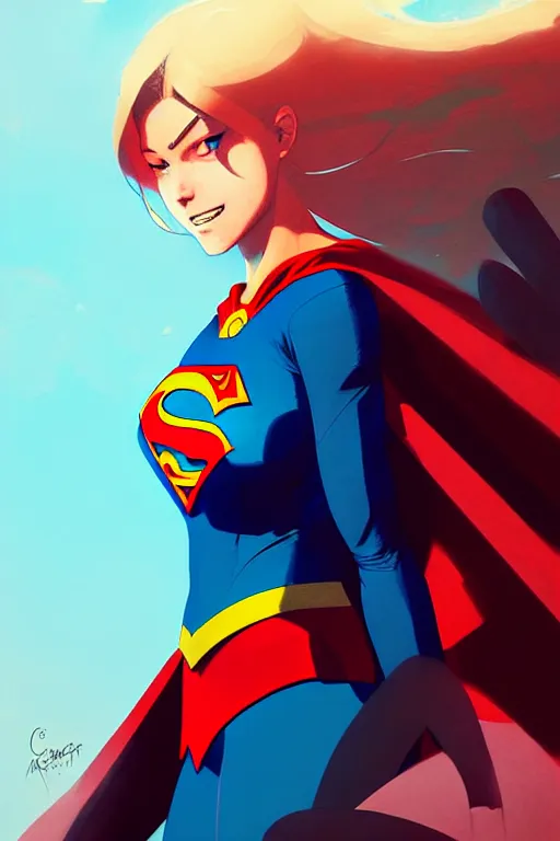 Image similar to a ultradetailed painting of supergirl by conrad roset, greg rutkowski and makoto shinkai trending on artstation