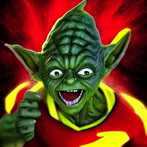 Prompt: reverse flash mixed with yoda