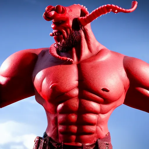 Prompt: realistic full size hellboy with a body made of twizzlers, render, fantasy art, unreal engine, 8 k