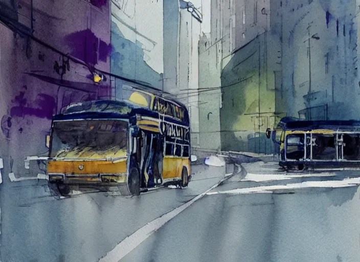 Image similar to concept art of a urban bus, pinterest, artstation trending, behance, watercolor, by coby whitmore, silver, laser light,