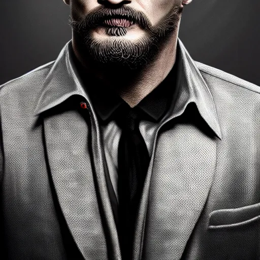 Tom Hardy wearing black, intricate detail, 3d render