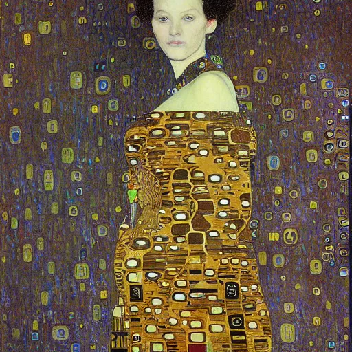 Image similar to abstract painted portrait of a beautiful woman by klimt, moebius