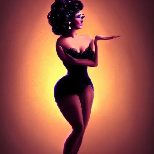 Prompt: character concept portrait of a beautiful voluminous woman burlesque dancer, intricate, elegant, digital painting, concept art, smooth, focus, rim light
