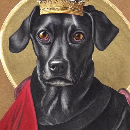 Image similar to a detailed portrait of a dog in kings robes and wearing a crown