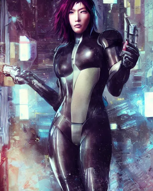 Image similar to weta disney pixar movie still portrait photo of motoko kusanagi ghost in the shell : : as cyborg woman by pixar : : by weta, wlop, ilya kuvshinov, rossdraws, artgerm, marvel, maxim cover, latex, octane render, sweaty, iridescent, bright morning, anime, liosh, mucha : :