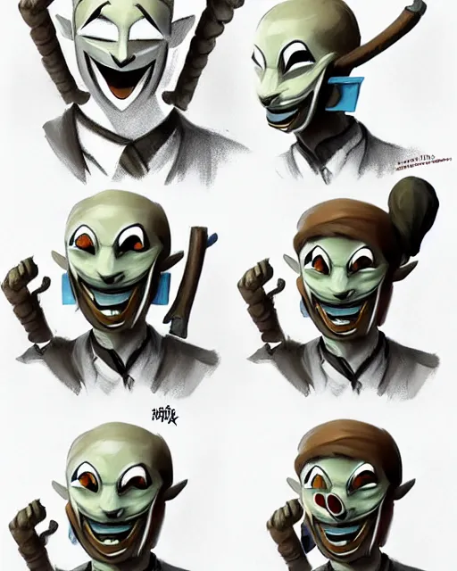 Image similar to character concept art of the happy mask salesman from the legend of zelda | | handsome - fine - face, pretty face, realistic shaded perfect face, fine details by stanley artgerm lau, wlop, lois van, rossdraws, james jean, andrei riabovitchev, marc simonetti, and sakimichan, tranding on artstation